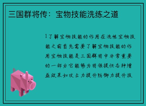 三国群将传：宝物技能洗练之道