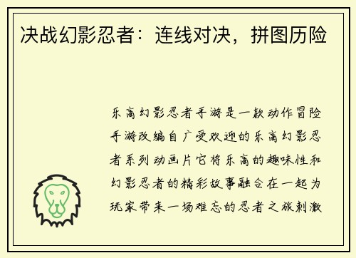 决战幻影忍者：连线对决，拼图历险