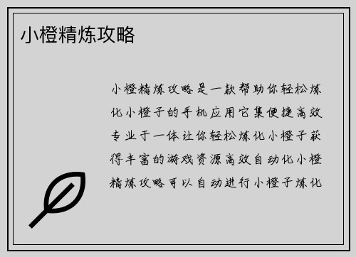 小橙精炼攻略